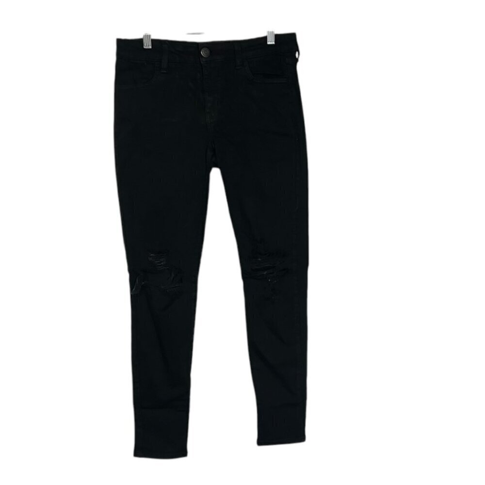 American Eagle Black Skinny Jeans Size 10 Low Rise Ripped Knees